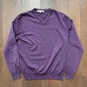 Harry Rosen Merino Wool Purple V-Neck Knit Sweater Medium *Made In Italy*